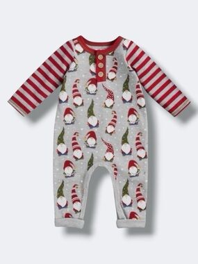 Mud Pie Baby Romper 3-6M Gnome Waffle Knit Striped Sleeve Holiday One Piece